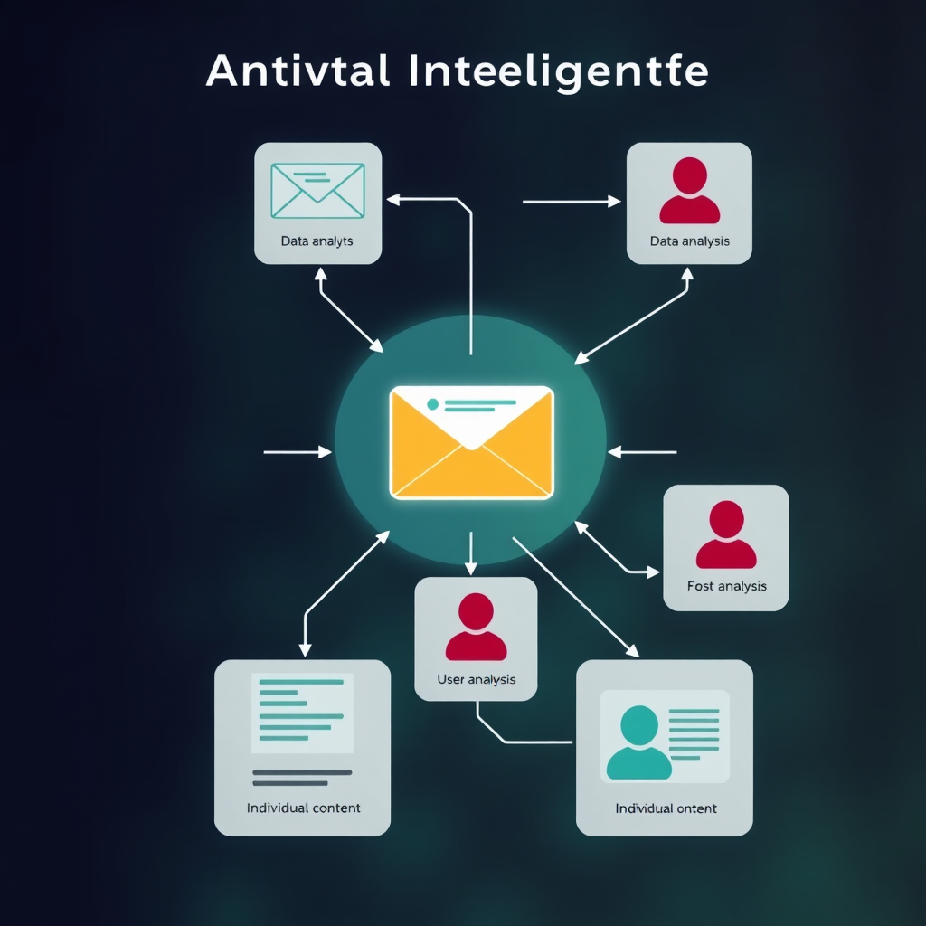 Схема работы системы искусственного интеллекта для персонализации email-рассылок, показывающая анализ данных пользователя и создание индивидуального контента